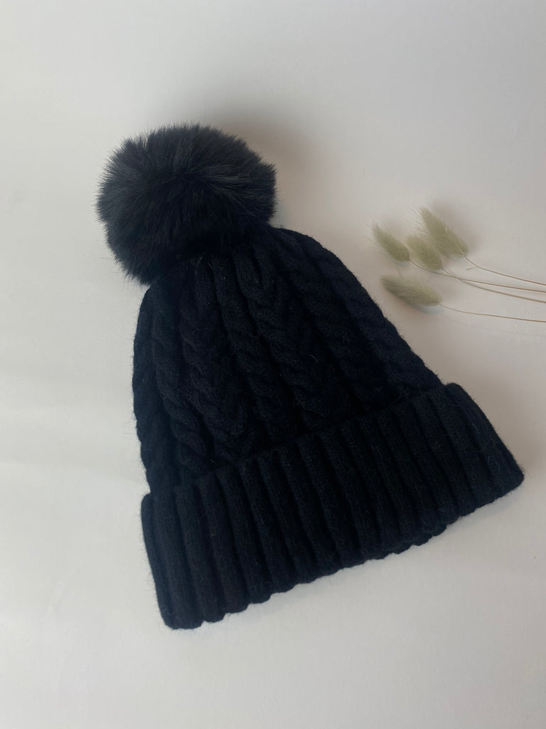Black knit bobble hat