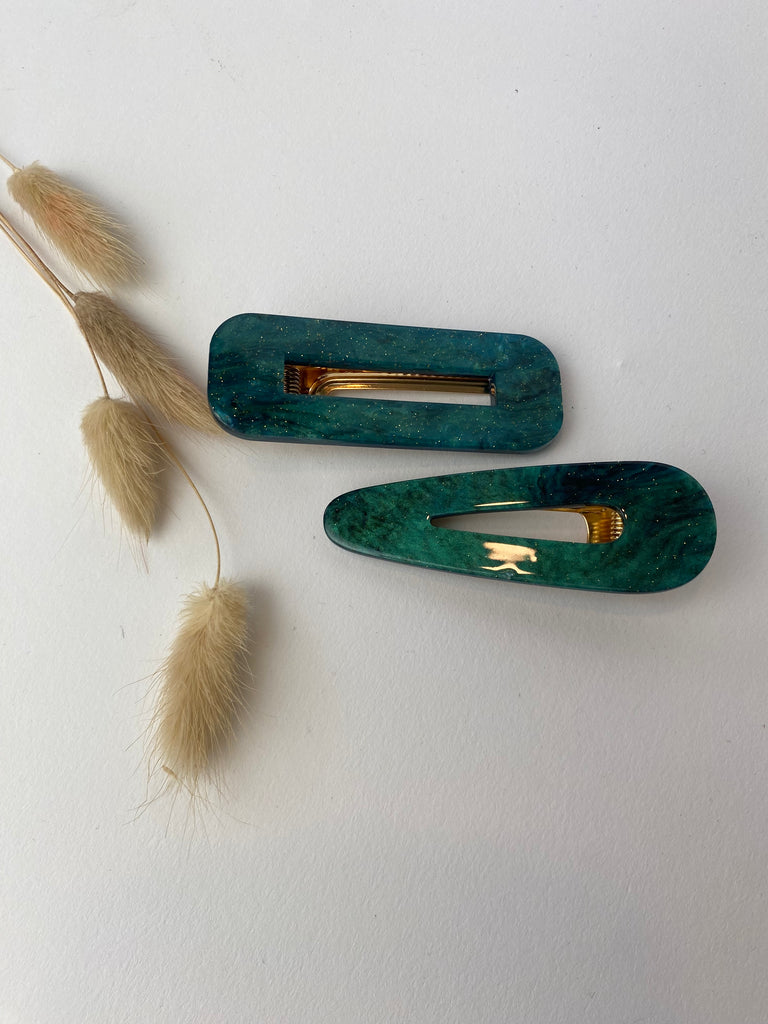 Emerald Sparkle duo set of Hair Clips