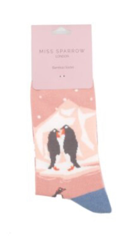 Penguins on ice bamboo Socks (Pink)