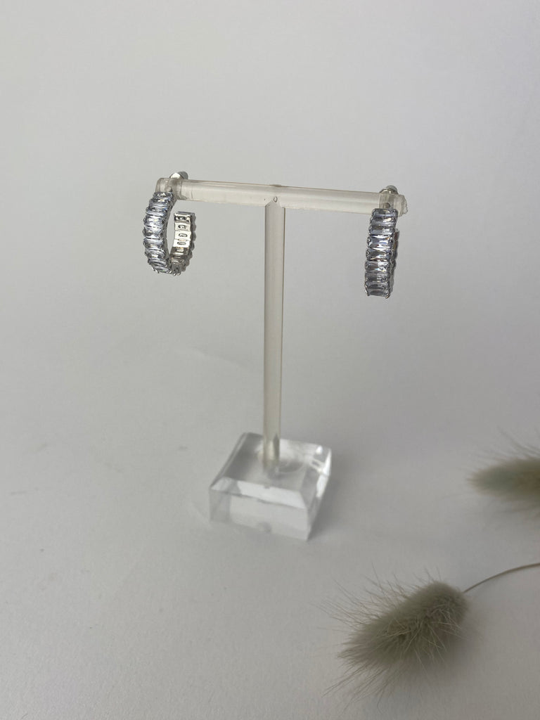 Silver clear cuffed earrings
