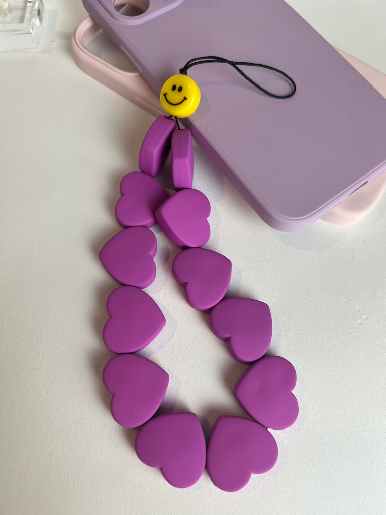 Phone charm chunky purple hearts with smiley