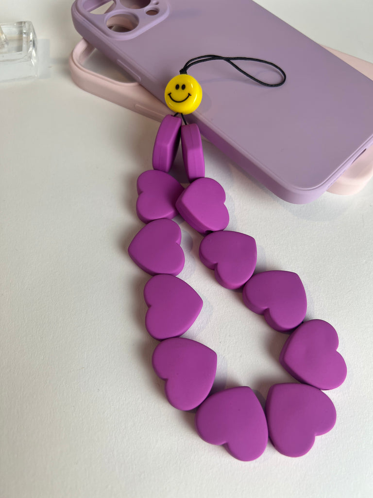 Phone charm chunky purple hearts with smiley