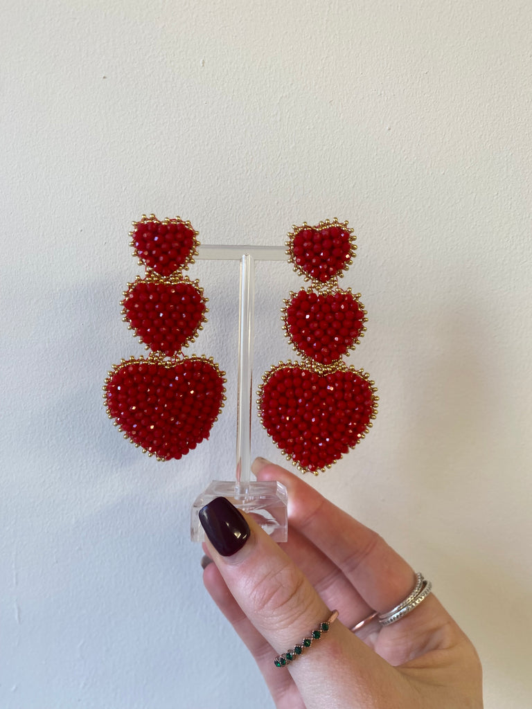 Red 3 tiered heart earrings