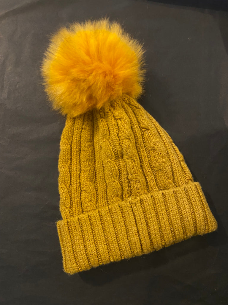 Mustard knit bobble hat