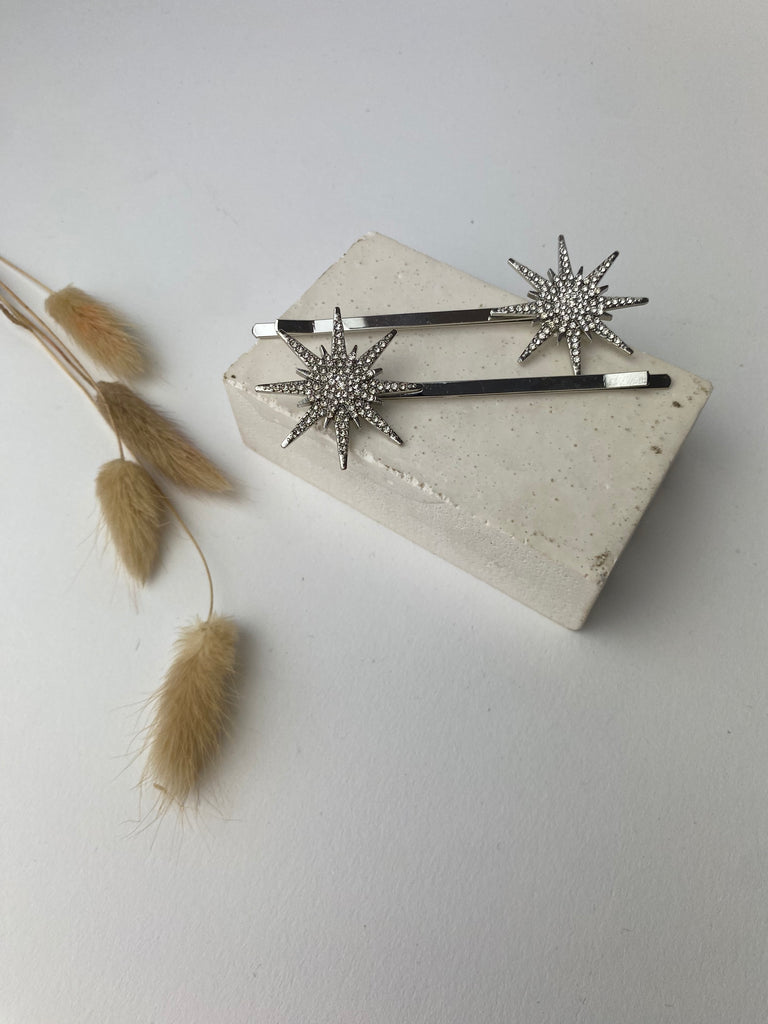 Silver Bobby Pin Star Duo Clips