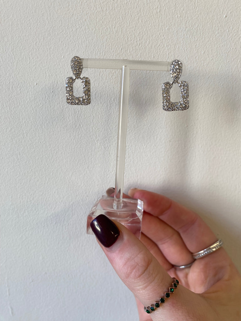 Silver Square droplet Diamanté earrings