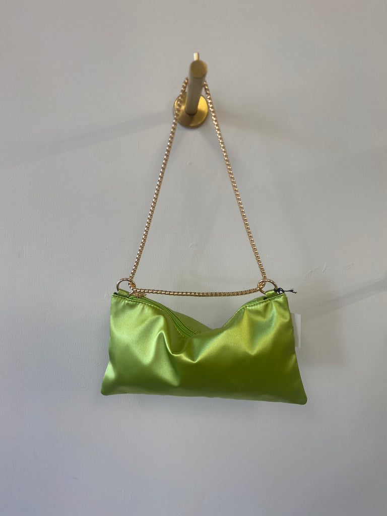 Lime green satin bag with gold chain