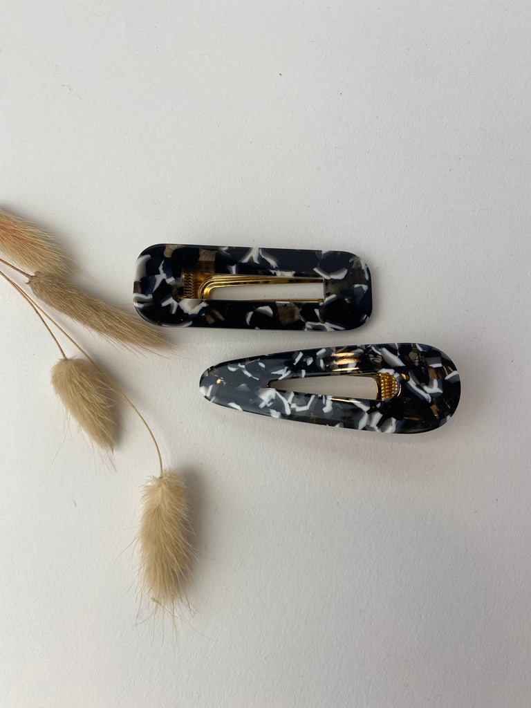 Black marble duo  set of Hair Clips