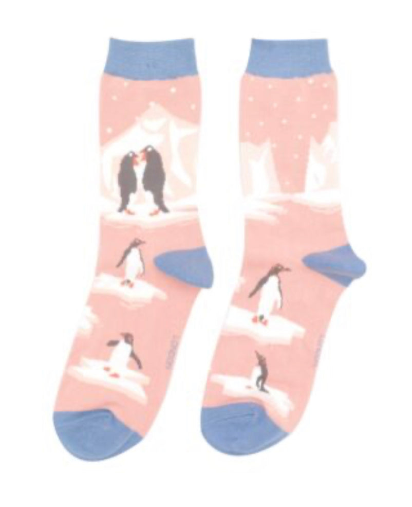 Penguins on ice bamboo Socks (Pink)