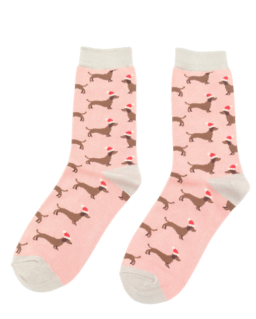Sausage dogs Christmas bamboo Socks (pink)