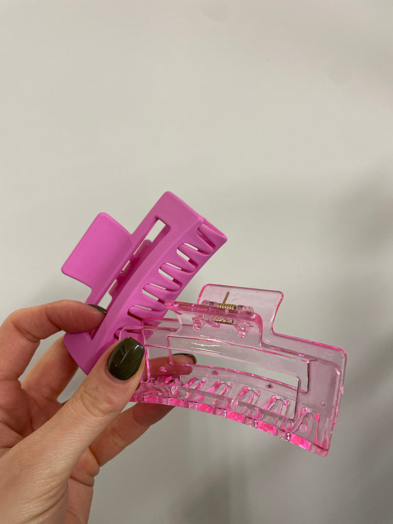 Pink & Transparent Pink Duo Claw Clips