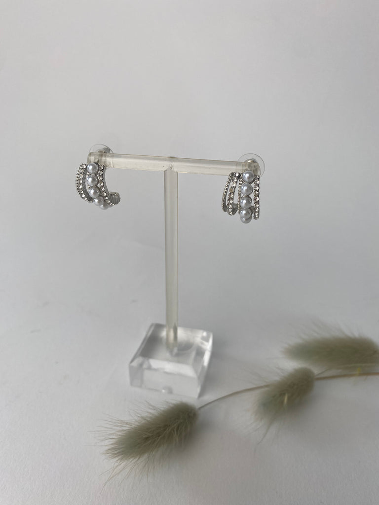 Silver Pearl & Glitz mini cuff Earrings