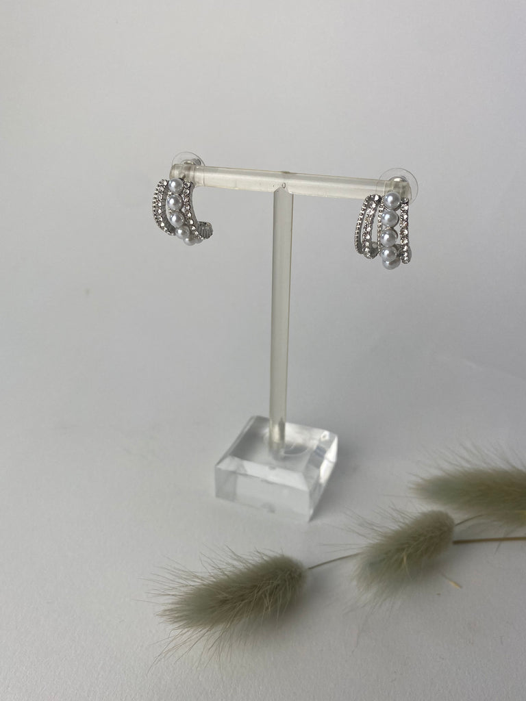 Silver Pearl & Glitz mini cuff Earrings