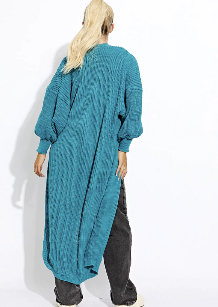 Cable Knit Maxi Cardigan - teal