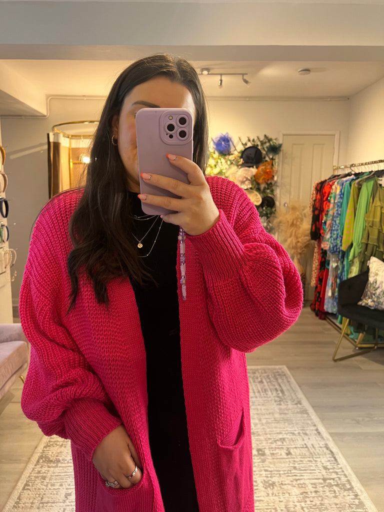 Cable Knit Maxi Cardigan - pink