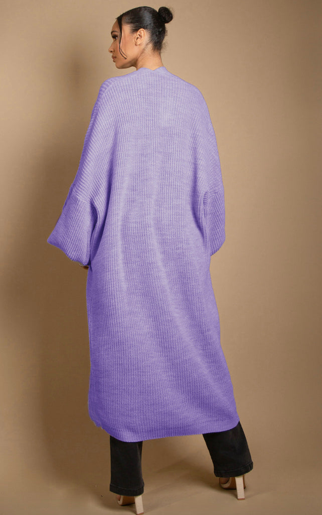 Cable Knit Maxi Cardigan - purple