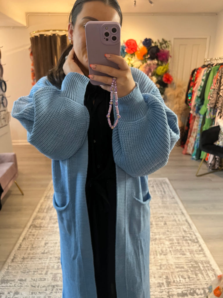 Cable Knit Maxi Cardigan - baby blue