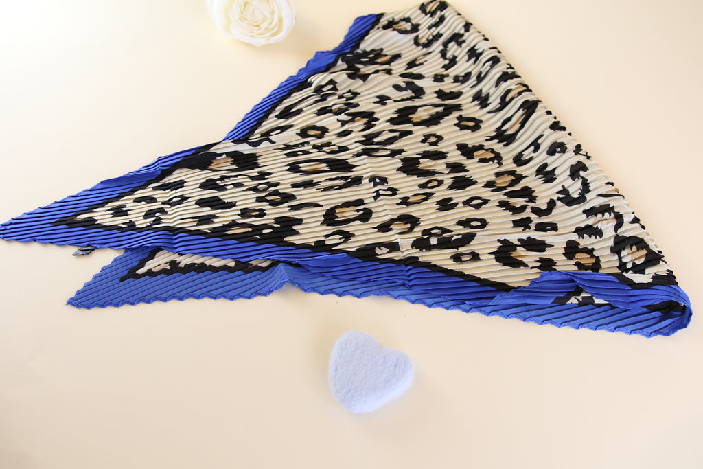 Blue leopard Patterned Silk Scarf - multi way