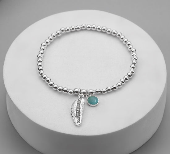 Silver & Turquoise Feather Bracelet