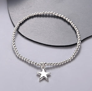 Thin Bead Silver Star Bracelet