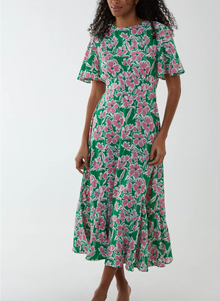 Floral midi dress with tie back detail
