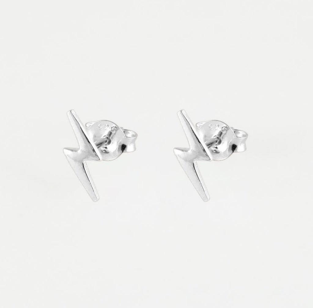 Petite silver lightening bolt earrings