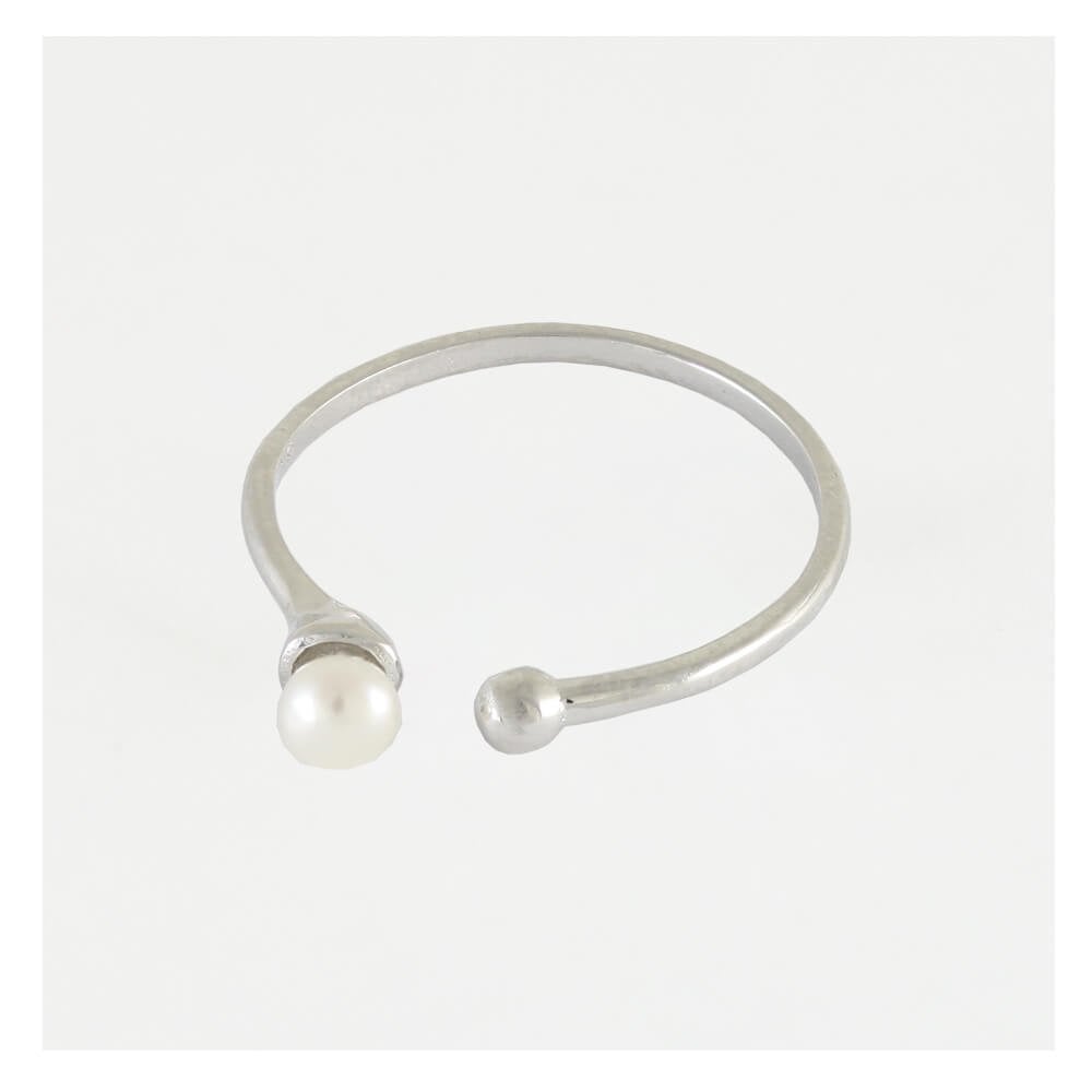 Silver Adjustable Pearl & Ball Ring