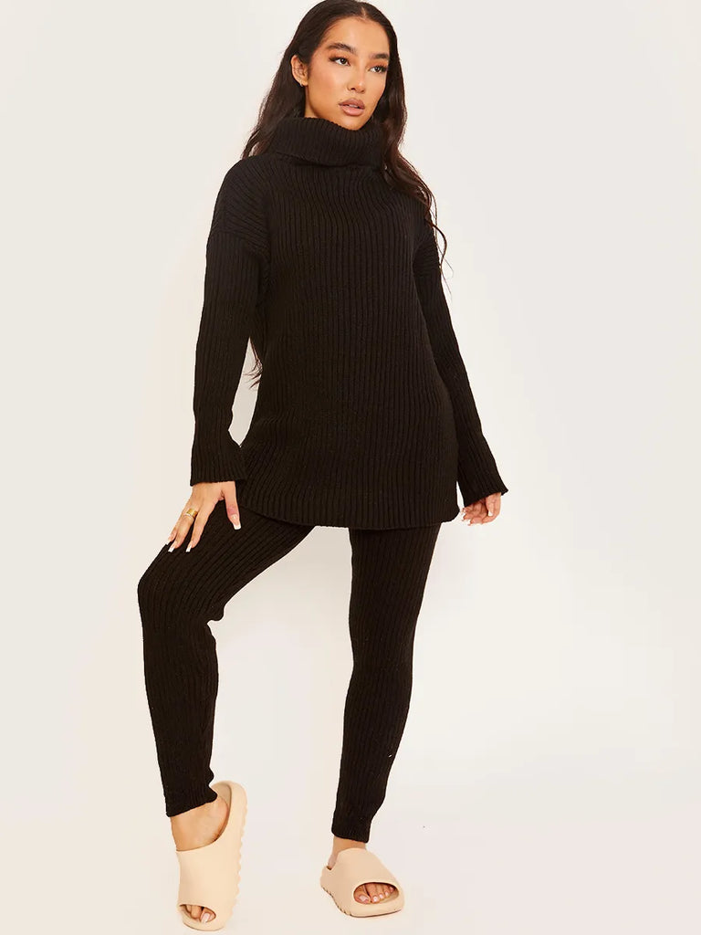 Black Roll Neck Knitted Top & Trouser Co-ord Colour